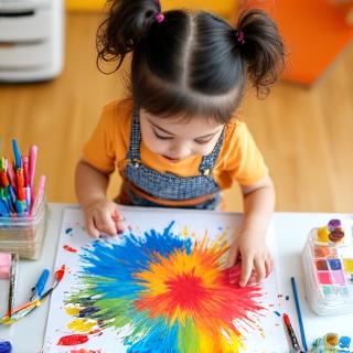 Colourful painting by a child in a weekend art class